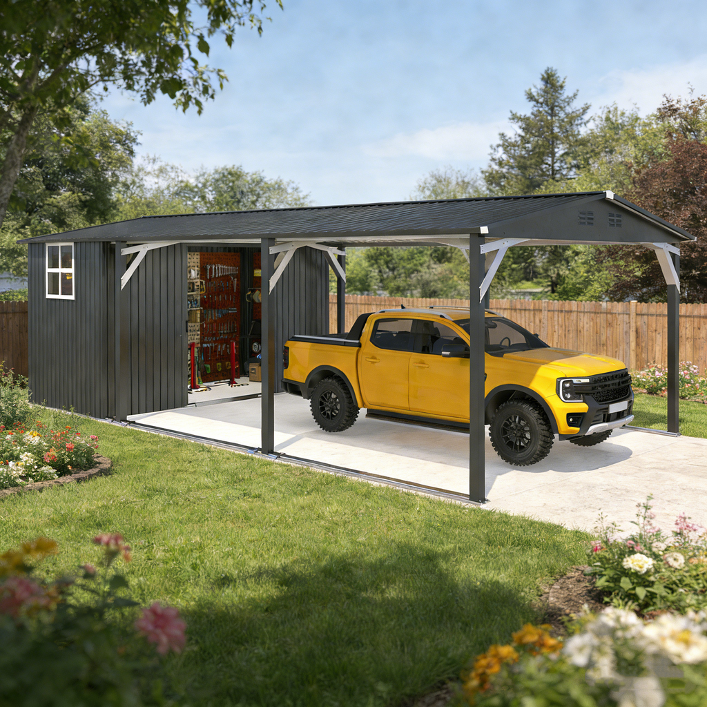 YODOLLA 12x22 Metal Carport with Storage Sheds
