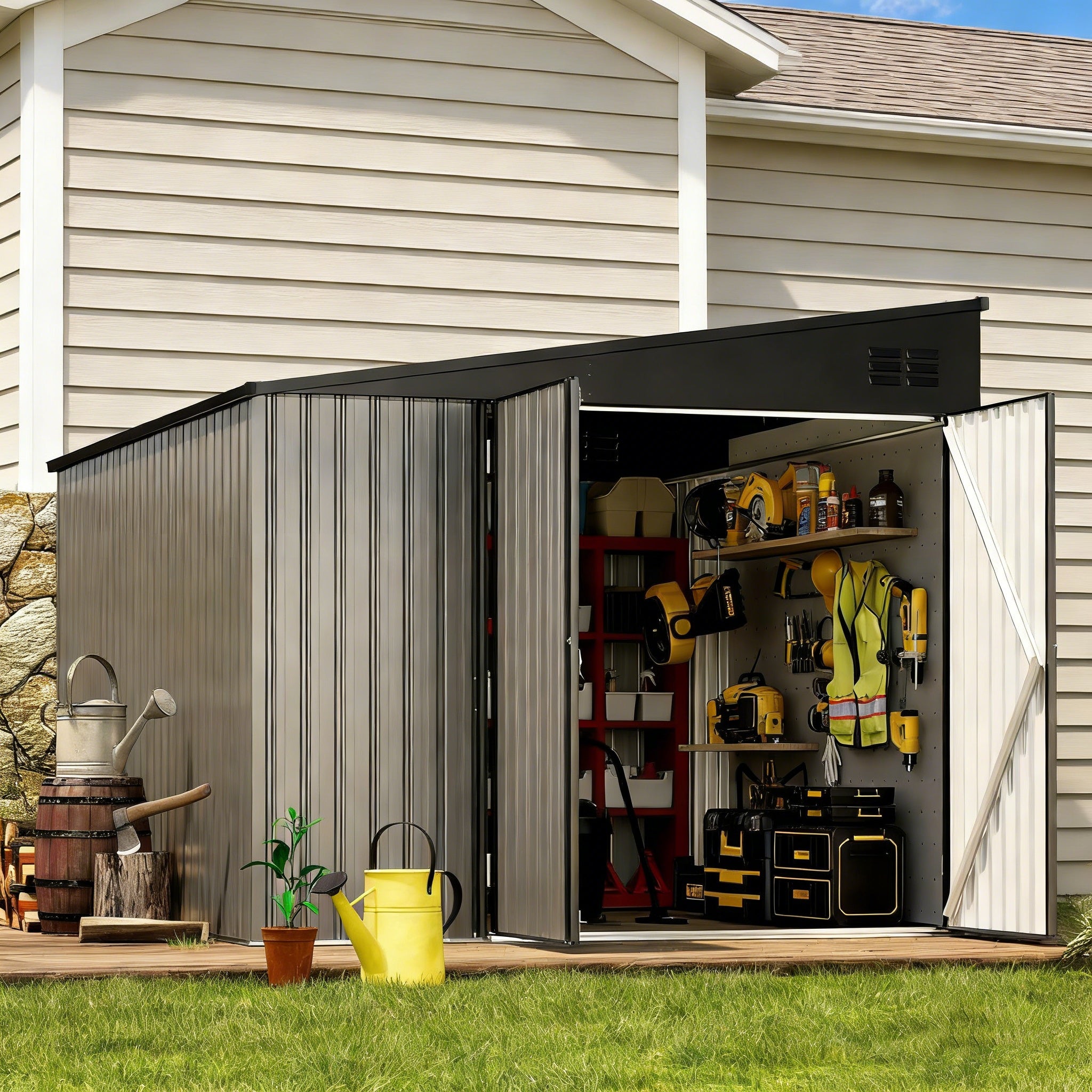 YODOLLA 8x10 Lean-to Shed, Outdoor Storage Shed, Gray