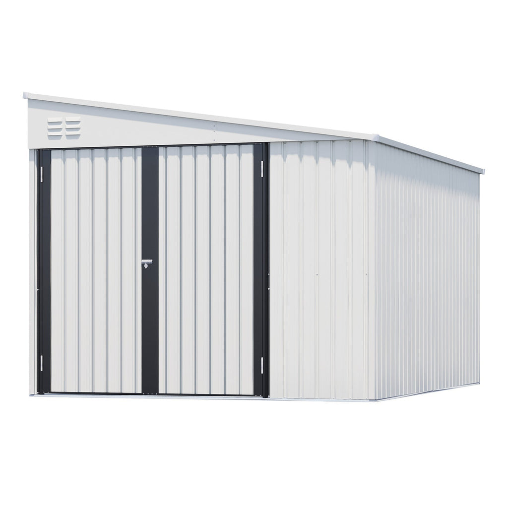 YODOLLA 8x10 Lean-to Shed, Outdoor Storage Shed, White
