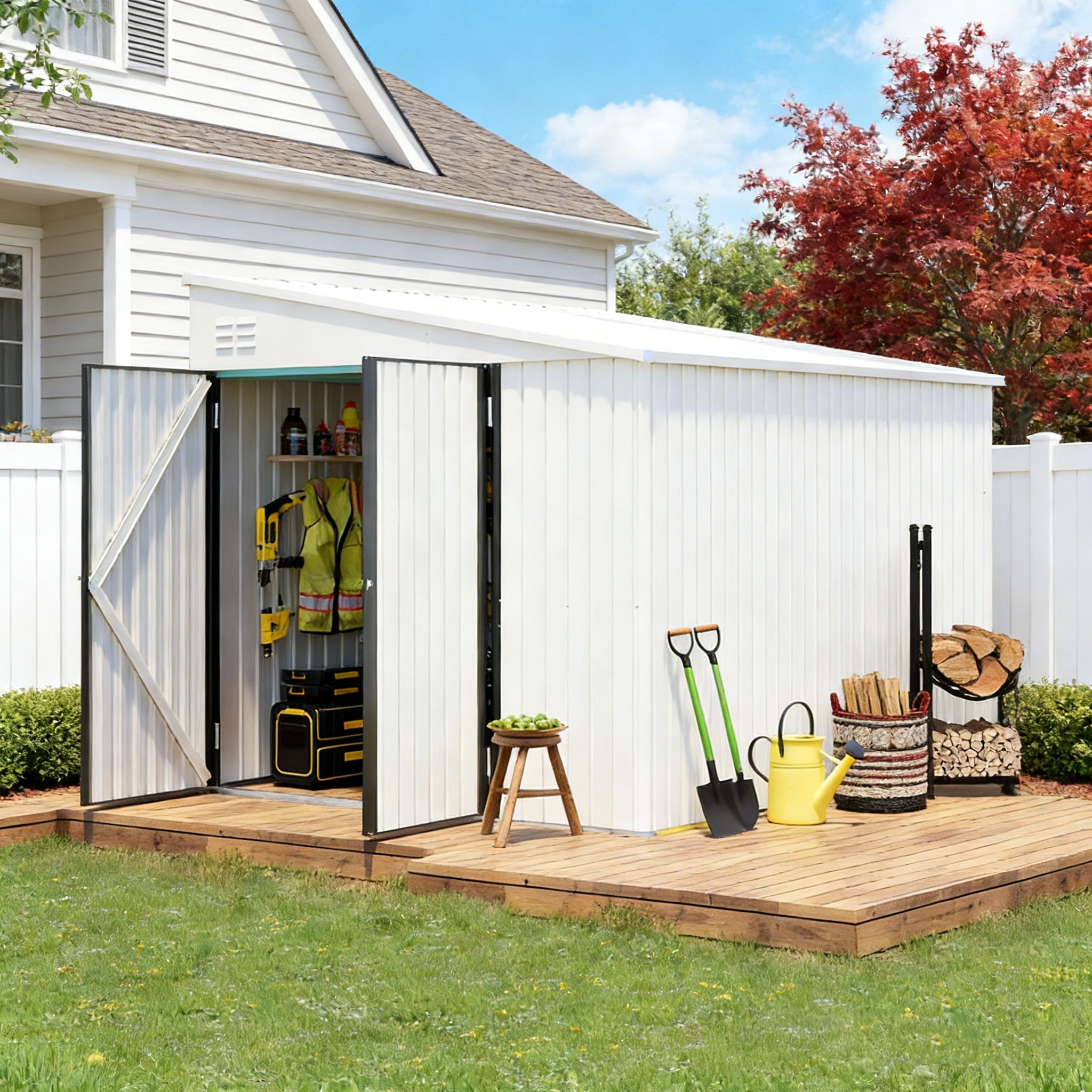 YODOLLA 8x10 Lean-to Shed, Outdoor Storage Shed, White