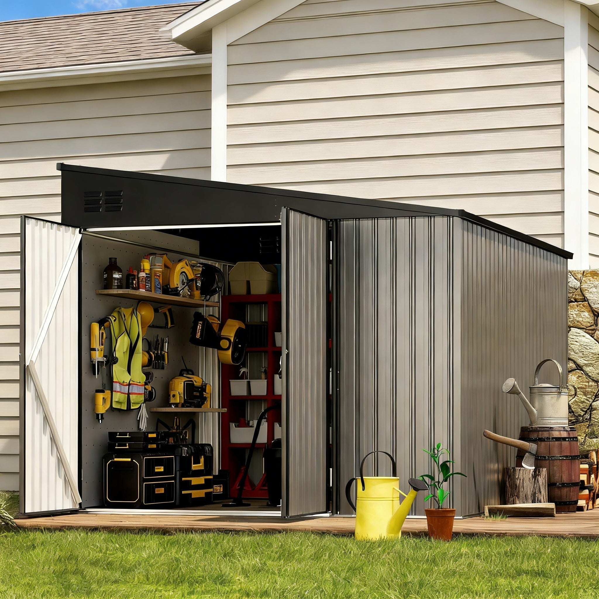 YODOLLA 8x10 Lean-to Shed, Outdoor Storage Shed, Gray