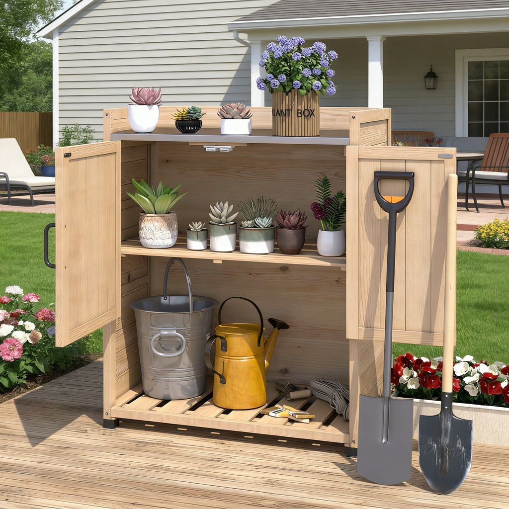 YODOLLA Potting Bench, Outdoor Wooden Storage Cabinet with Adjustable Shelfbest