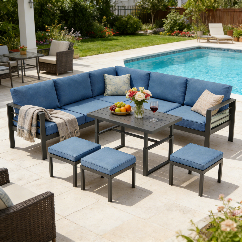 YODOLLA Outdoor Conversation Table and Chair Sets for Lawn Furniture Set, Navy