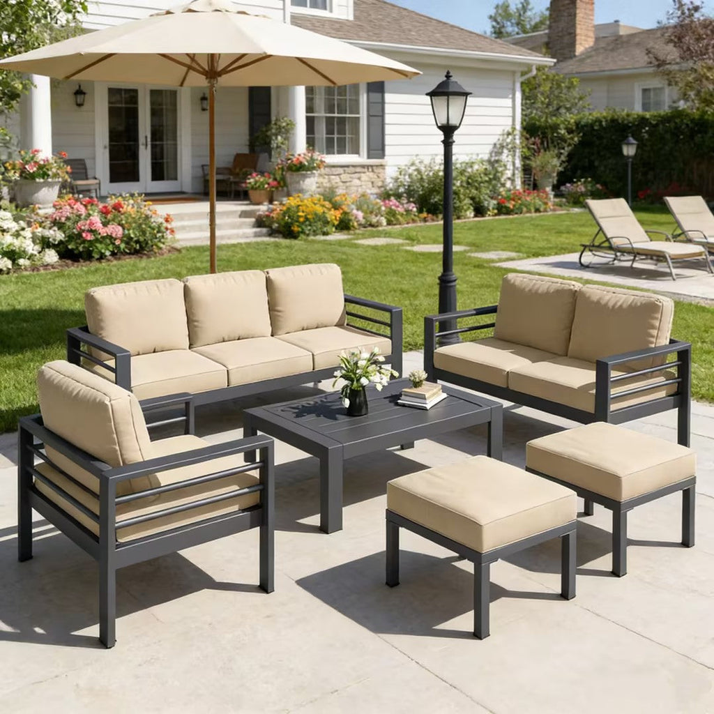 YODOLLA 7-Piece Patio Set, Beige Cushions