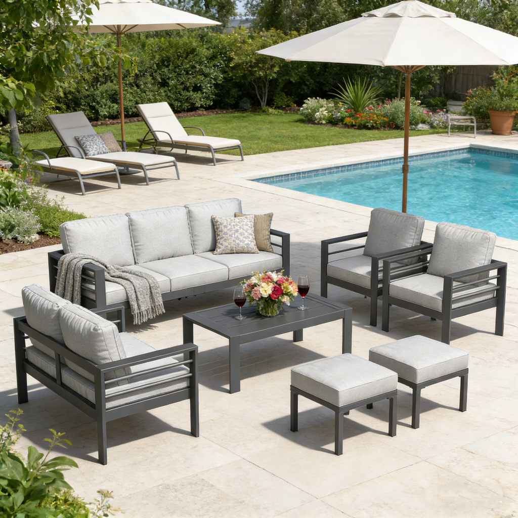 YODOLLA 7 Pieces Aluminum Patio Furniture Set, Gray