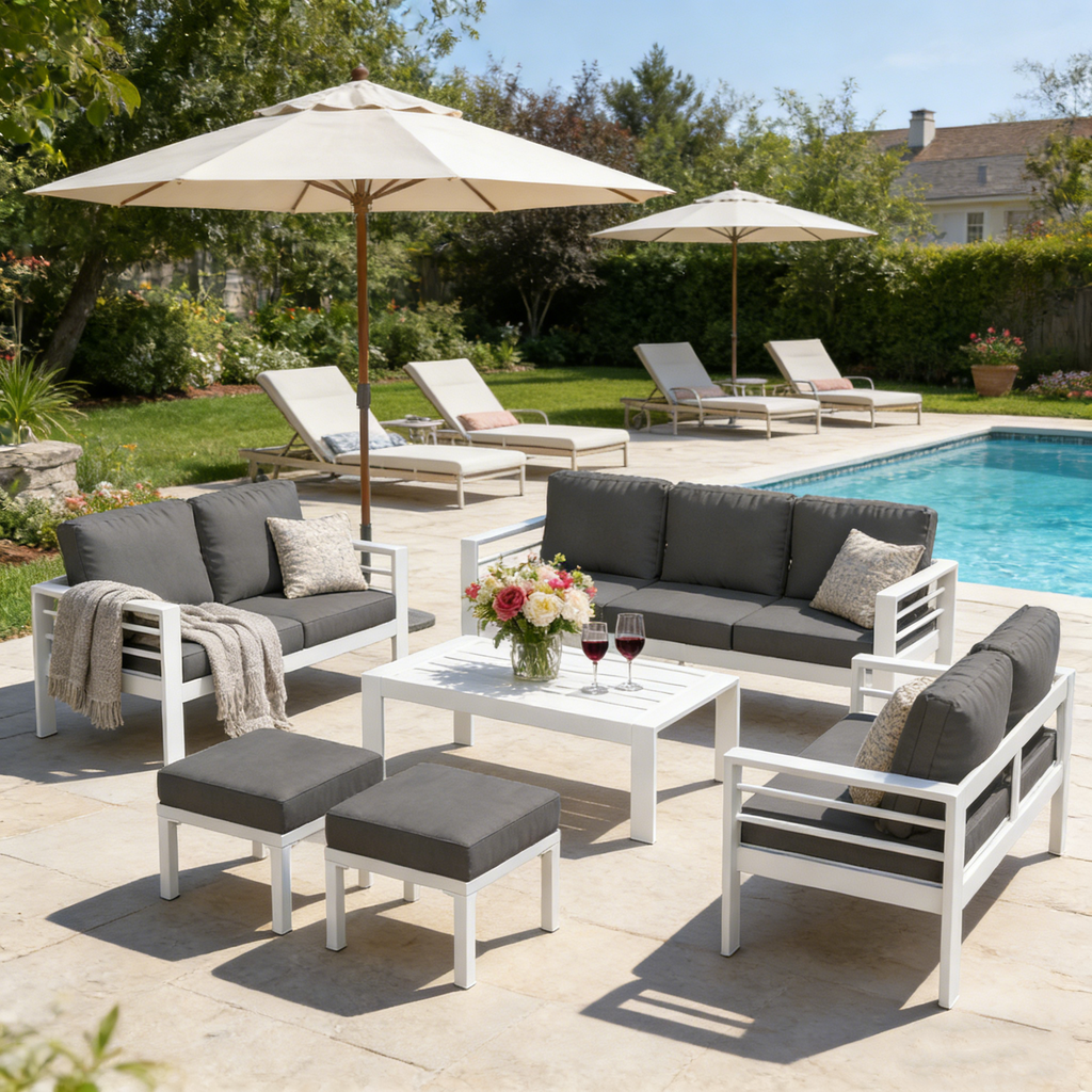 YODOLLA 7-Piece Patio Set, Dark Gray Cushions