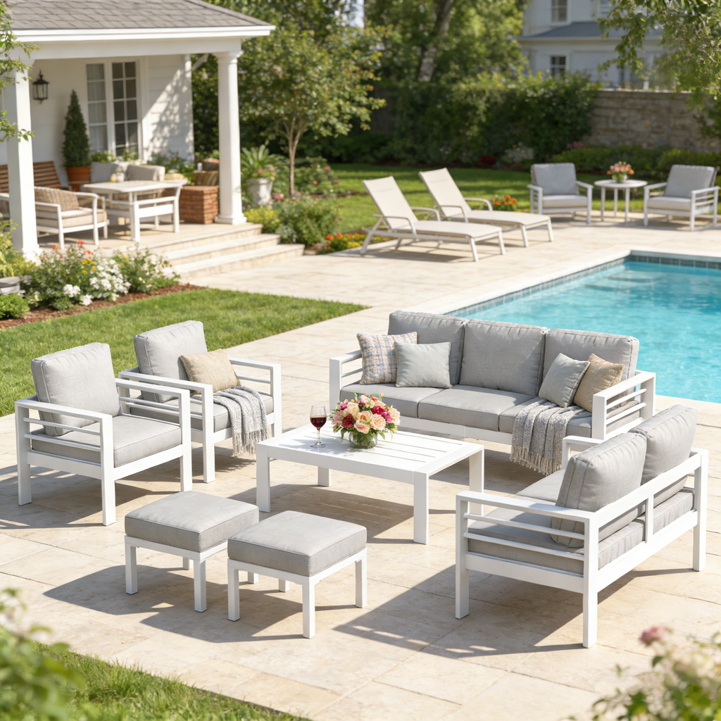 YODOLLA 7-Piece Patio Set, Light Gray Cushions