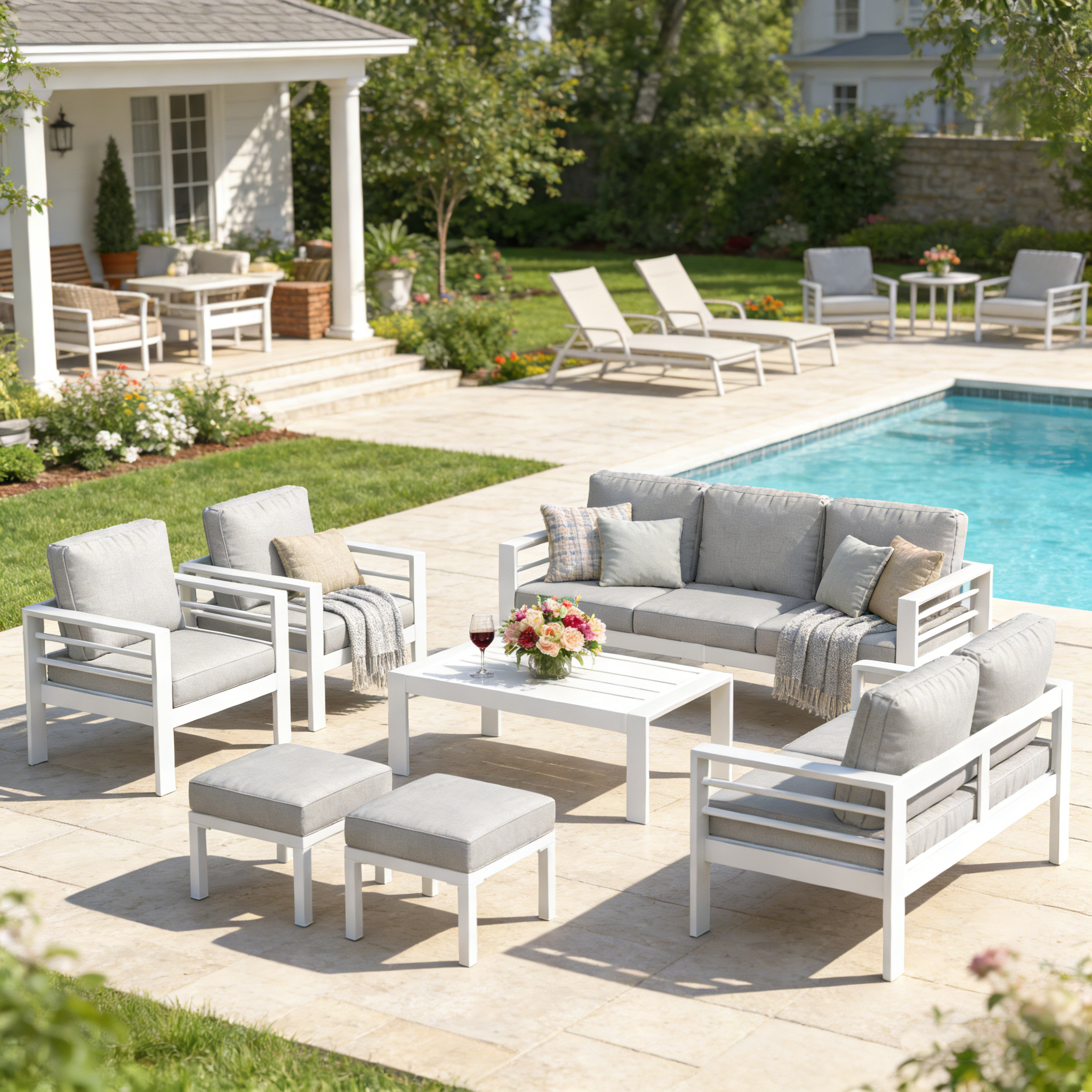 YODOLLA 7-Piece Patio Set, Light Gray Cushions