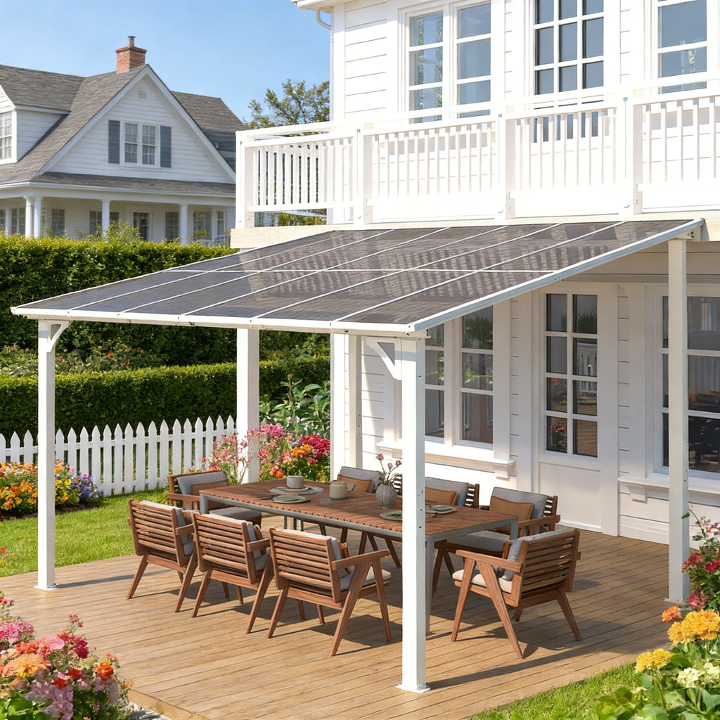 YODOLLA 12’ x 10’ Hard Top Lean to Gazebos Pergola, White