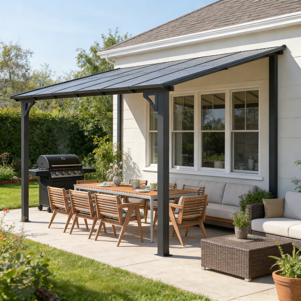 YODOLLA 12’ x 10’ Hard Top Lean to Gazebos Pergola, Dark Grey