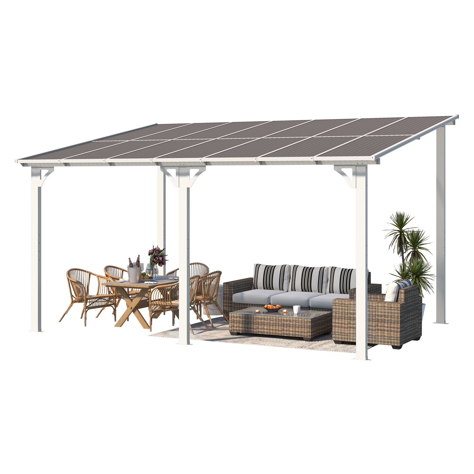 YODOLLA 14' x 10' Hard Top Lean to Gazebo for Patio, White