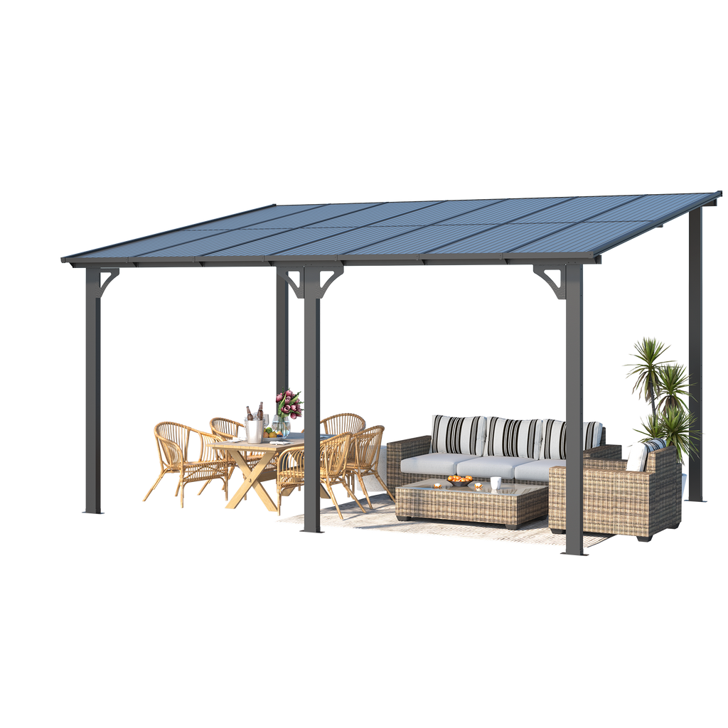 YODOLLA 14' x 10' Hard Top Lean to Gazebo for Patio, Dark Gray