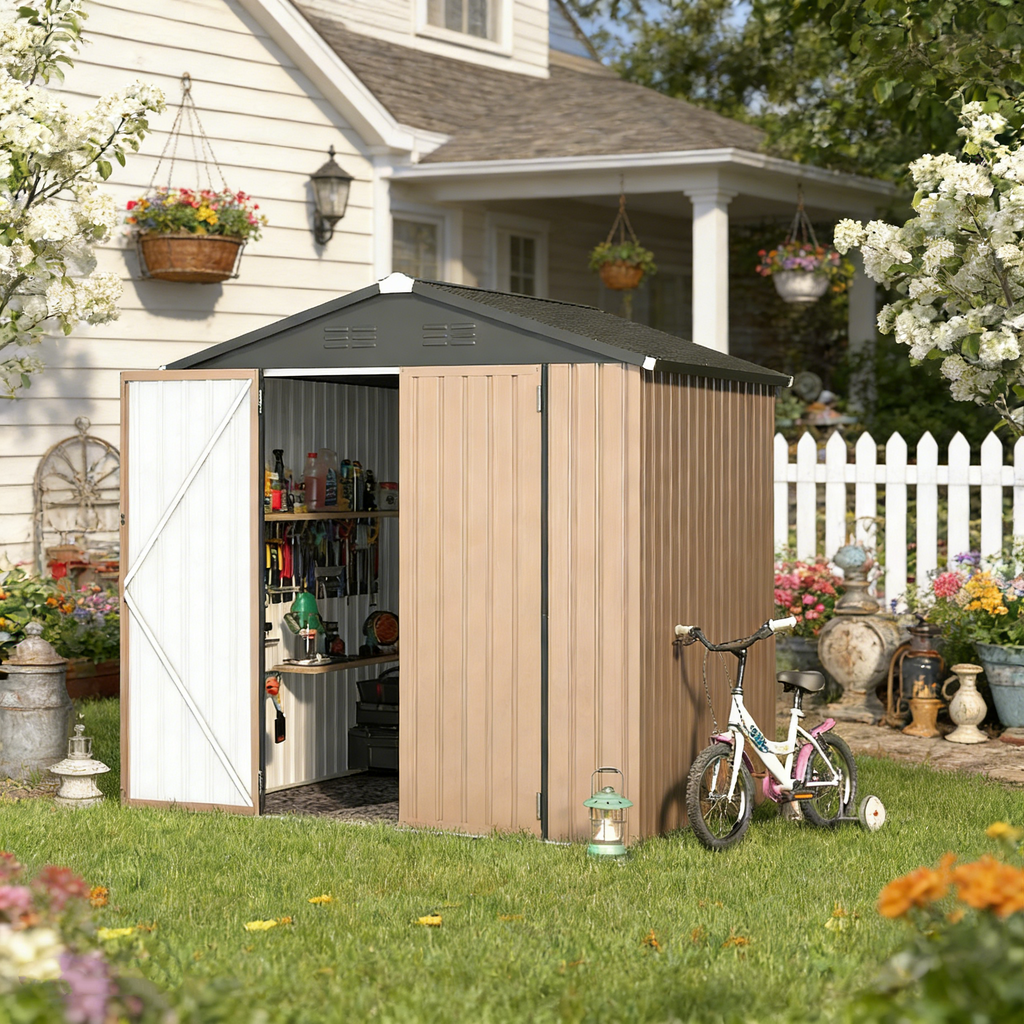 YODOLLA 7' x 7' Storage Metal Shed, Grey