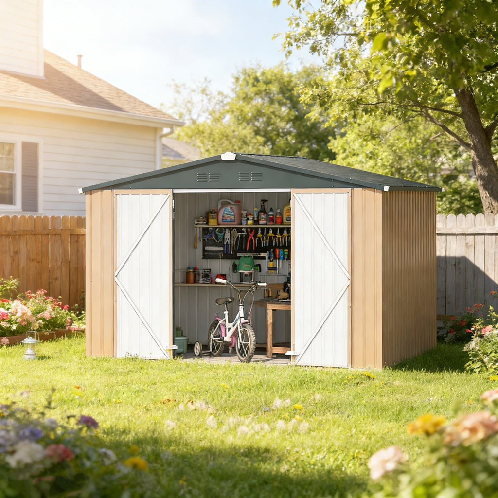 YODOLLA Shed 8' x 10' Outdoor Storage Metal Shed, Black
