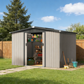 YODOLLA 8 x 6 Ft Outdoor Storage Tool Shed with Sliding Door, Grey