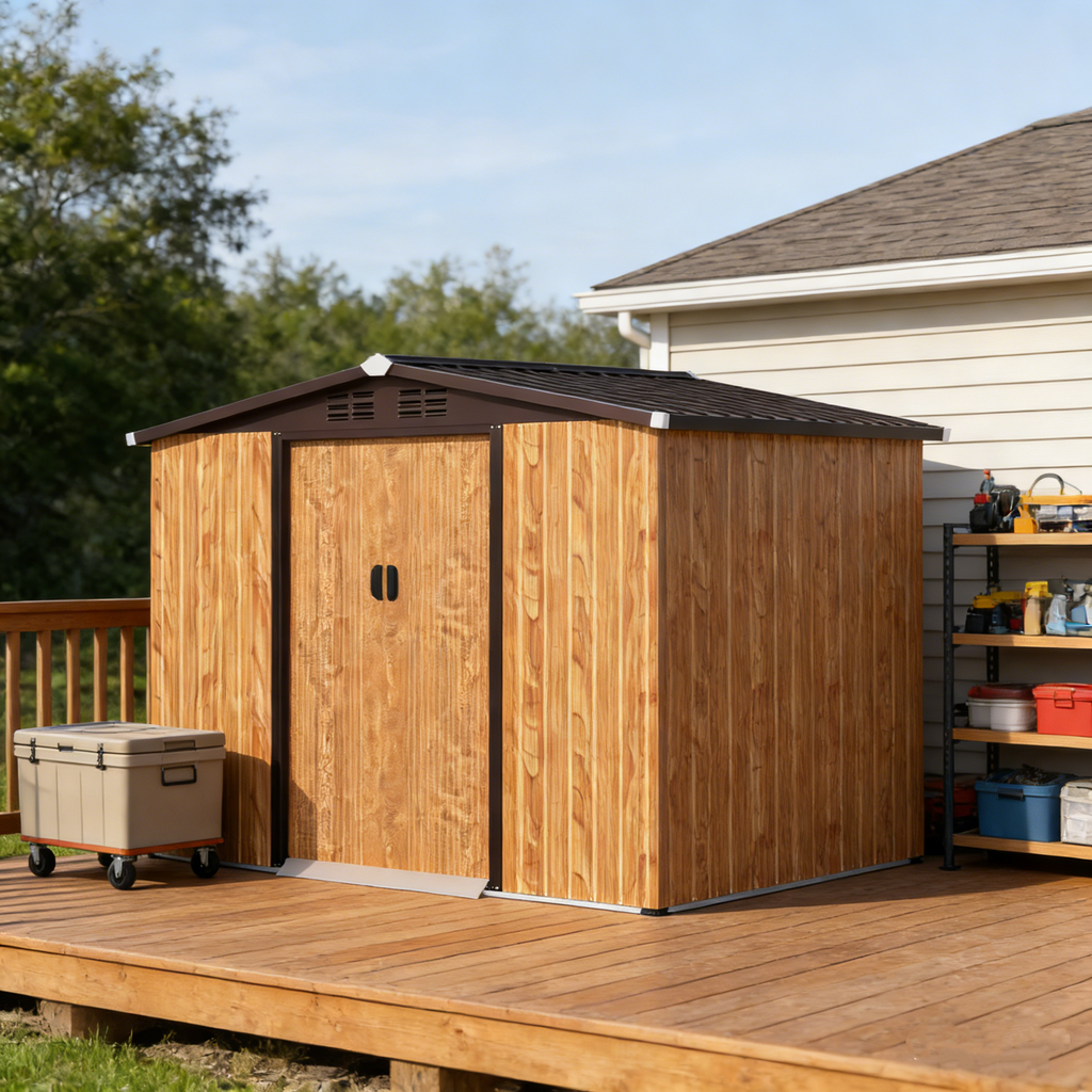YODOLLA 8x6 Woodgrain Outdoor Storage Shed