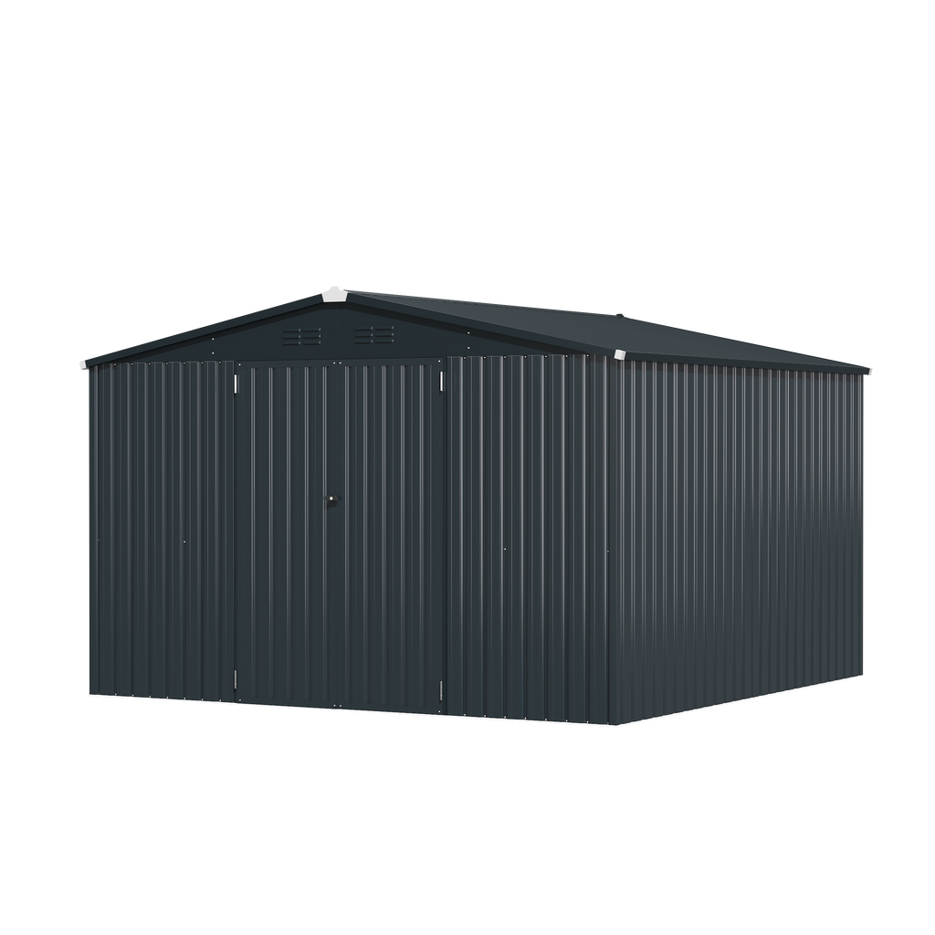 YODOLLA 10'x10' Metal Storage Shed, Dark Grey
