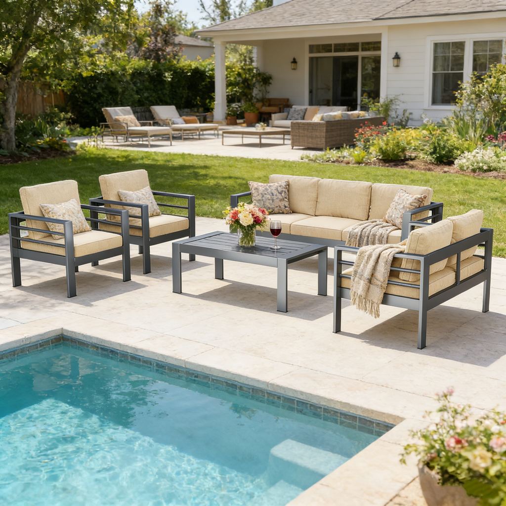 YODOLLA Aluminum Patio Furniture Set, 7 Seats with Coffee Table