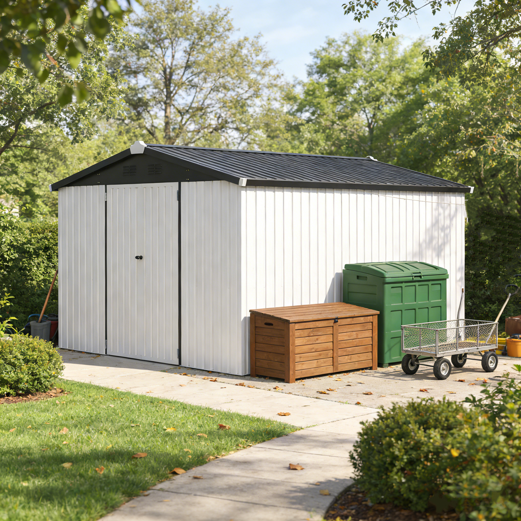 YODOLLA 10x14 Metal Outdoor Storage Garden Shed, White