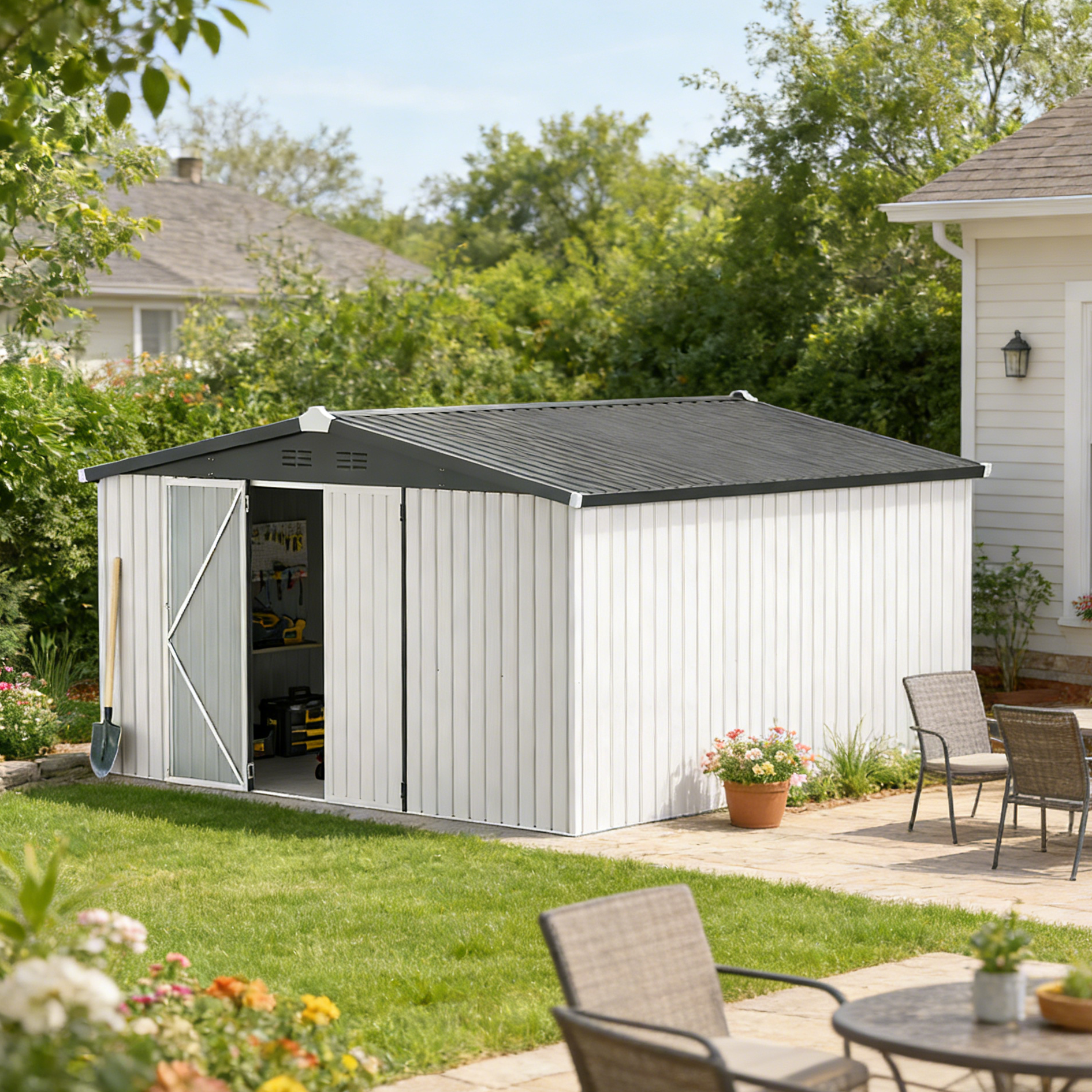YODOLLA Shed 12' x 12' Storage Shed, Whitebest