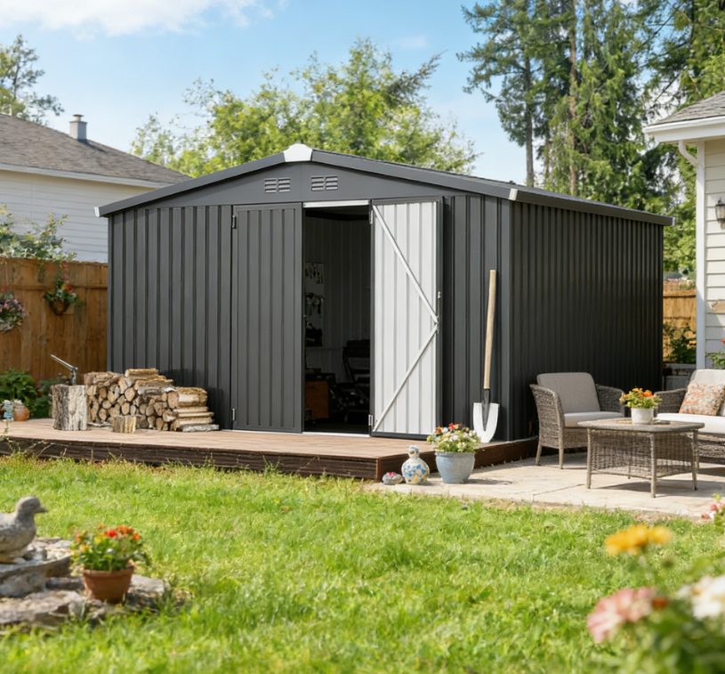 YODOLLA Shed 12' x 12' Storage Shed, Dark Grey