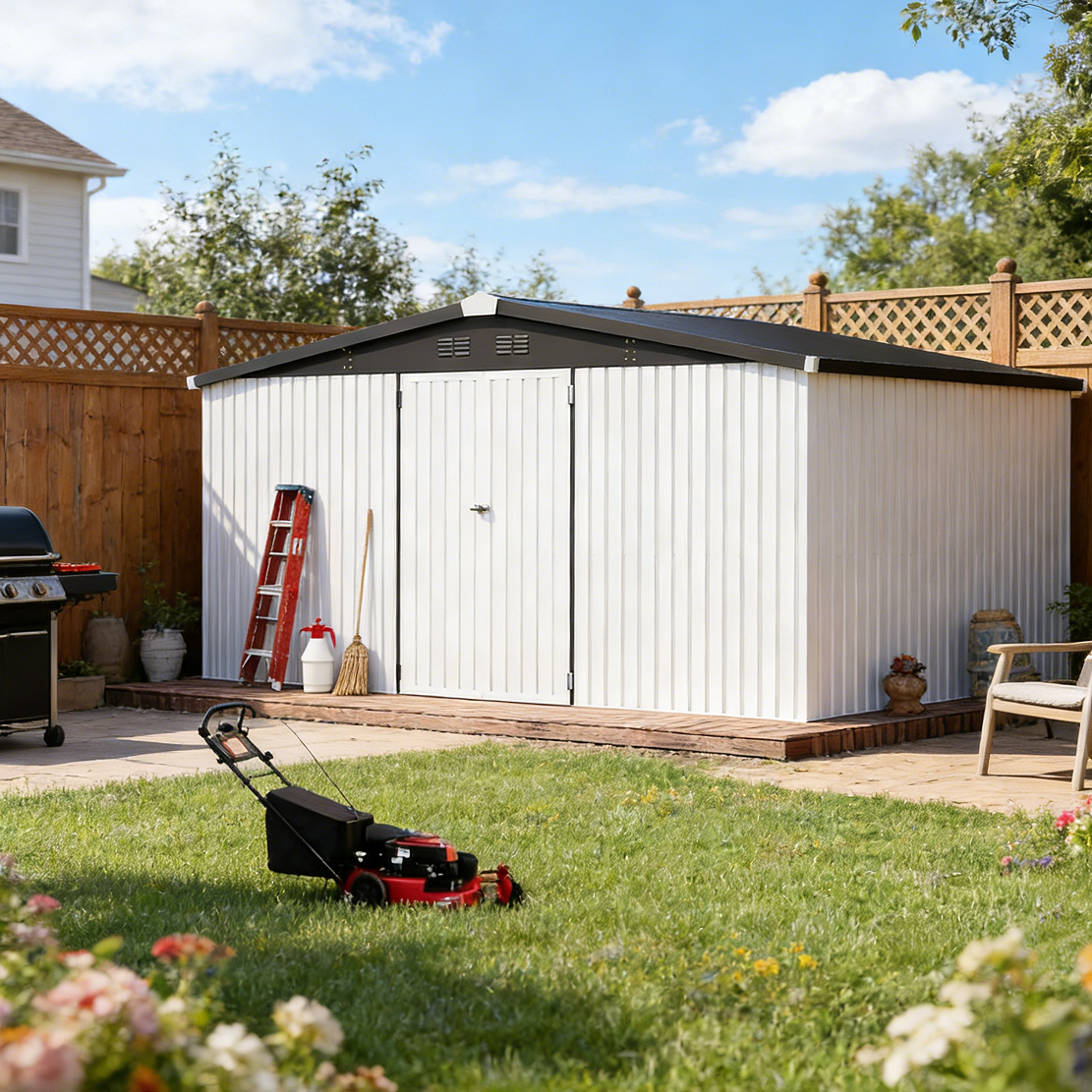 YODOLLA 14x12 Metal Storage Shed Outdoor Shed, White