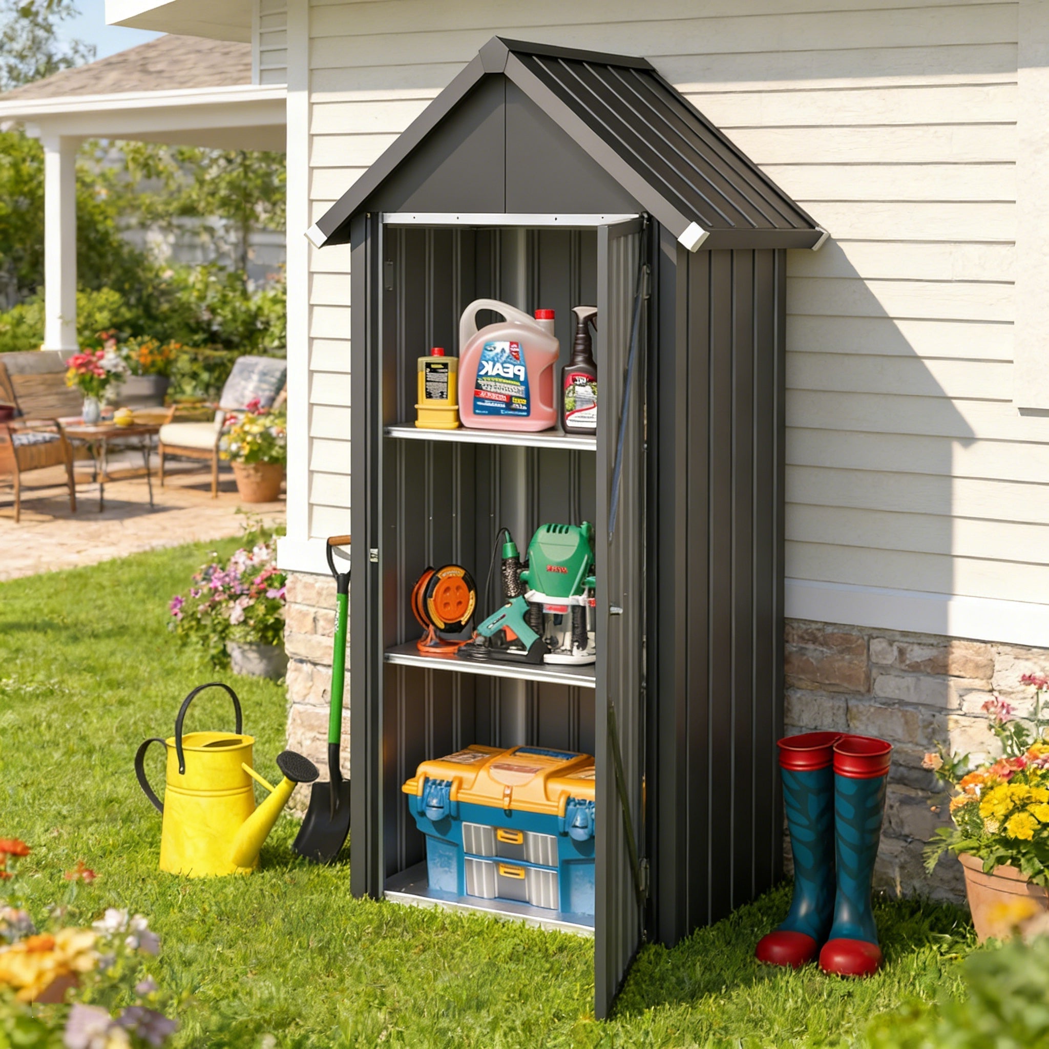 YODOLLA Vertical Outdoor Storage Cabinet with 2 Removeable Shelves