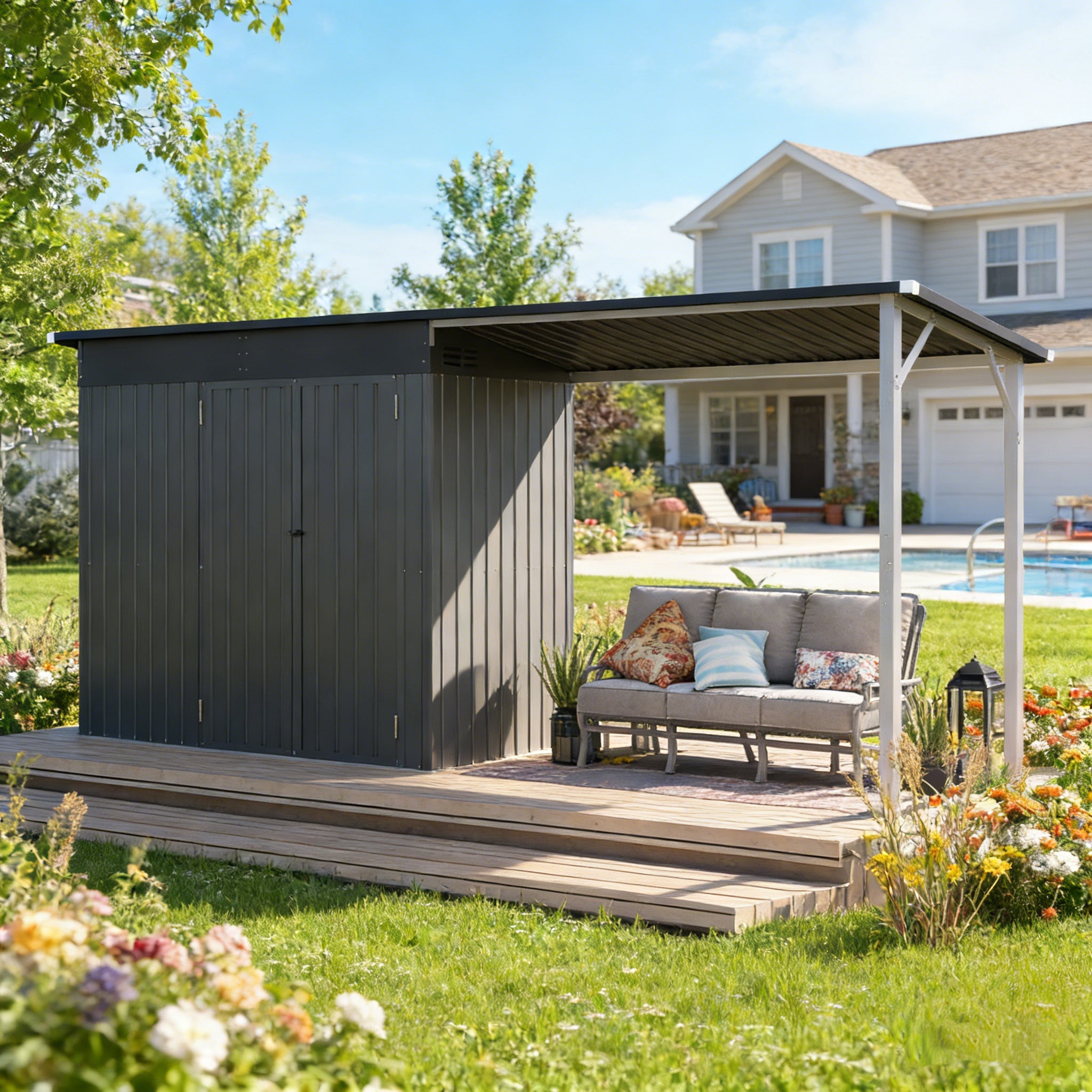 YODOLLA Outdoor Open-Sided Storage Shed, Sheds with Covered