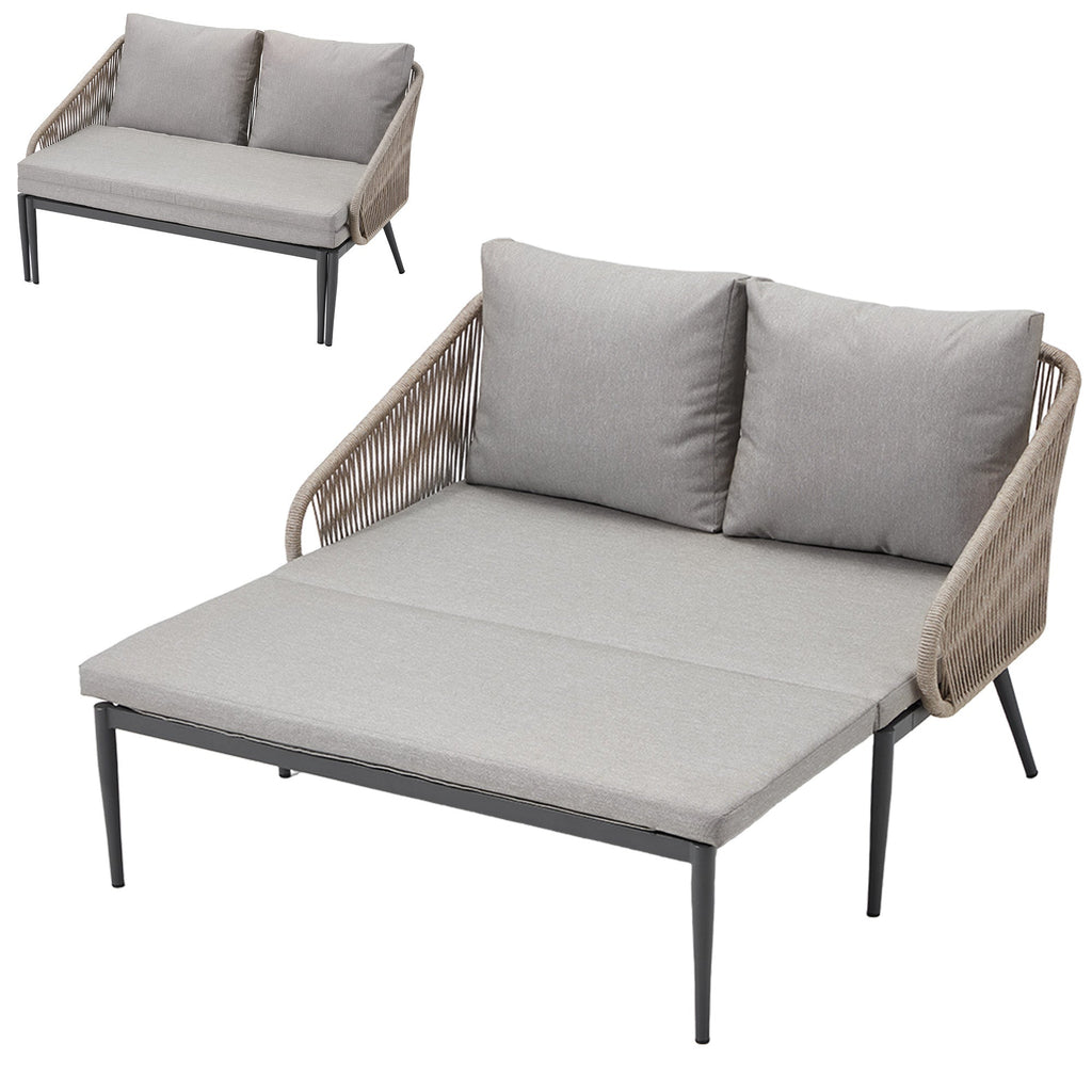 YODOLLA Outdoor Double Chaise Lounge Chair Convertible Patio Loveseat Sofa Couch