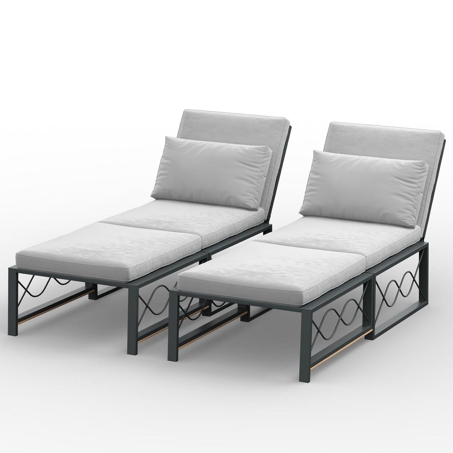 YODOLLA Outdoor Metal Chaise Lounge Adjustable Chair Set of 2 with 1 Side Table