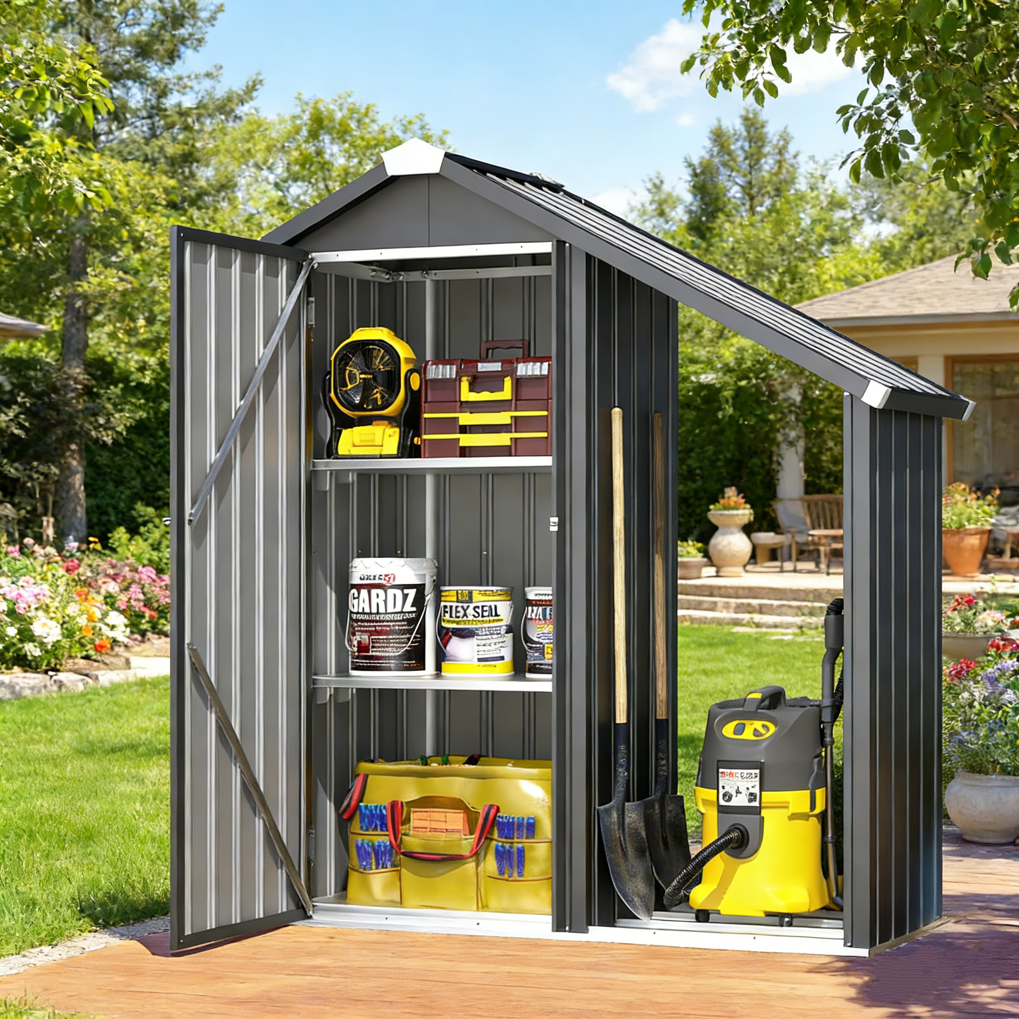 YODOLLA Waterproof Storage Cabinet with Shelves and Lean to Open-Sided Firewood Racks