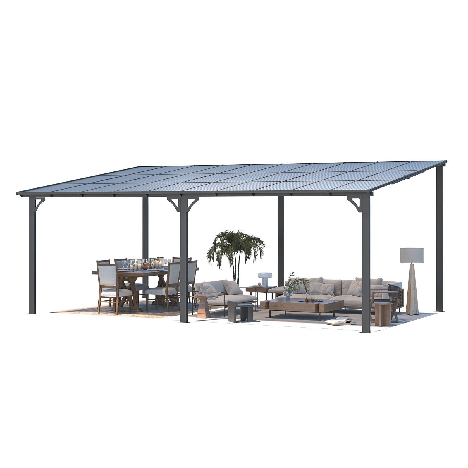 YODOLLA 20' x 12' Gazebo for Patio, Large Wall-Mounted Hard Top Lean-to Gazebo Pergola
