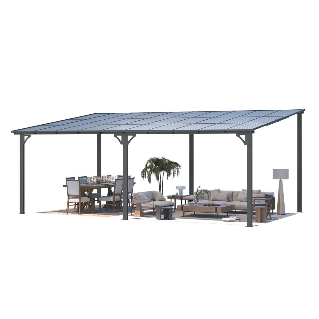 YODOLLA 20' x 12' Gazebo for Patio, Large Wall-Mounted Hard Top Lean-to Gazebo Pergola with Roof 12' x 20' on Clearance, Heavy Duty Patio Awnings for Decks, Backyard