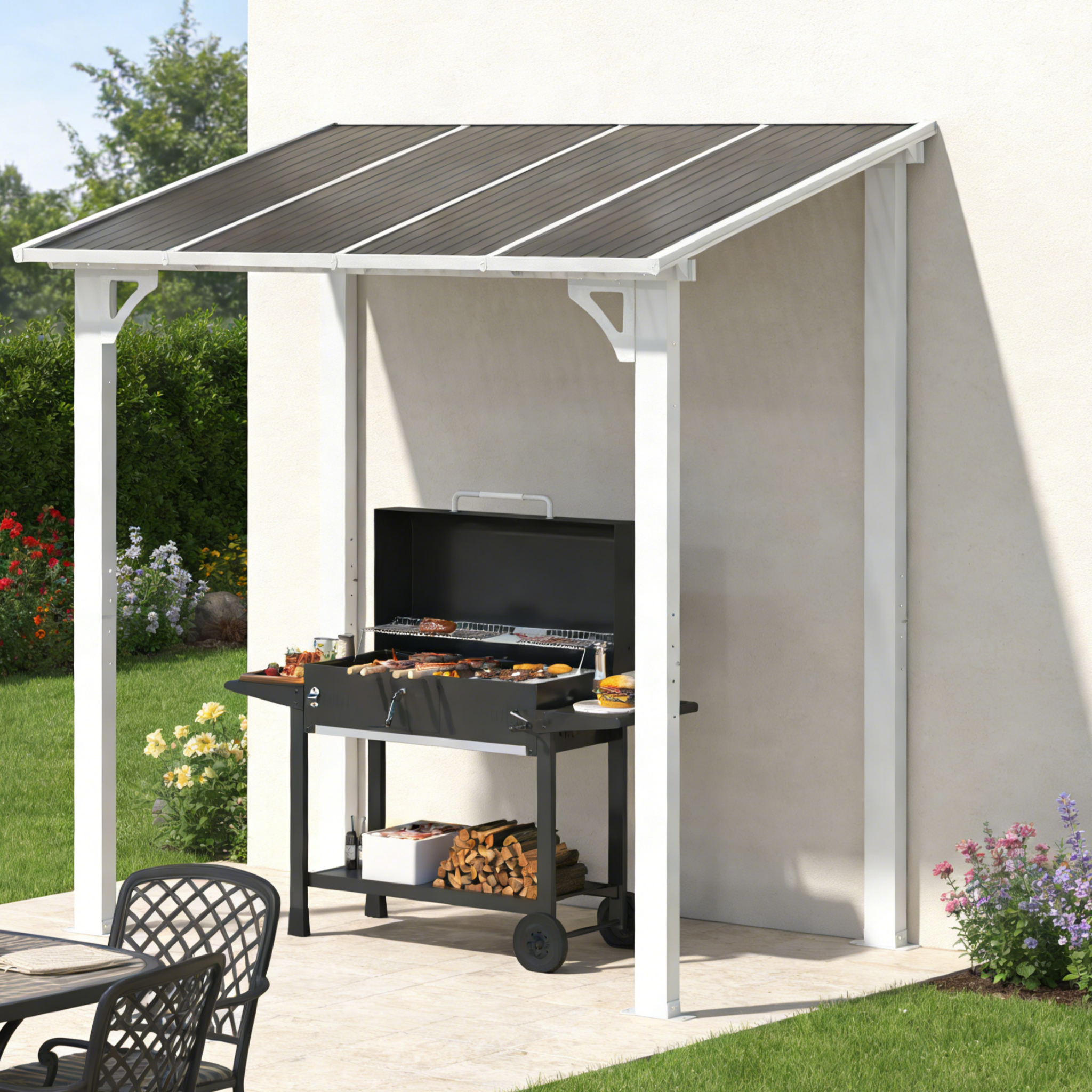 YODOLLA 8' x 5' Wall Mounted Gazebos Pergola, White