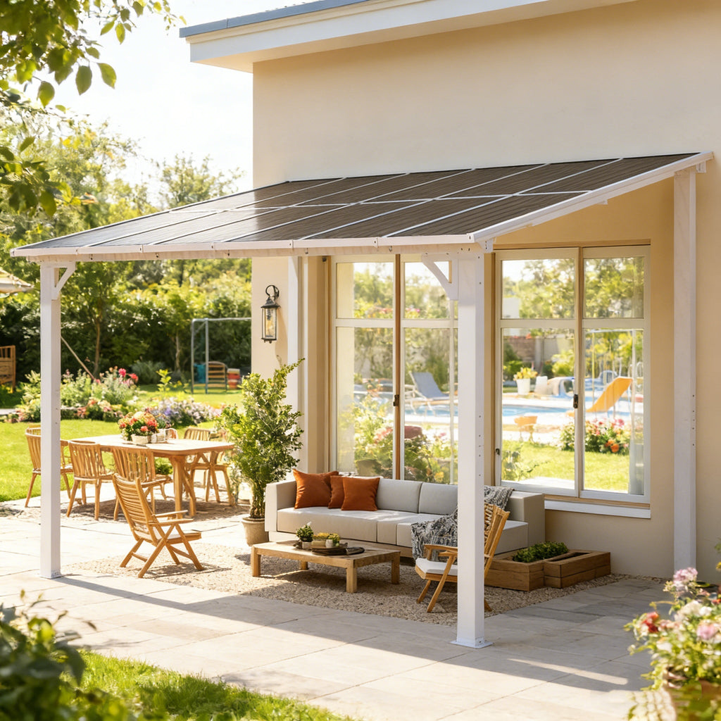 YODOLLA 12'x8' Wall Mounted Gazebos Pergola, White