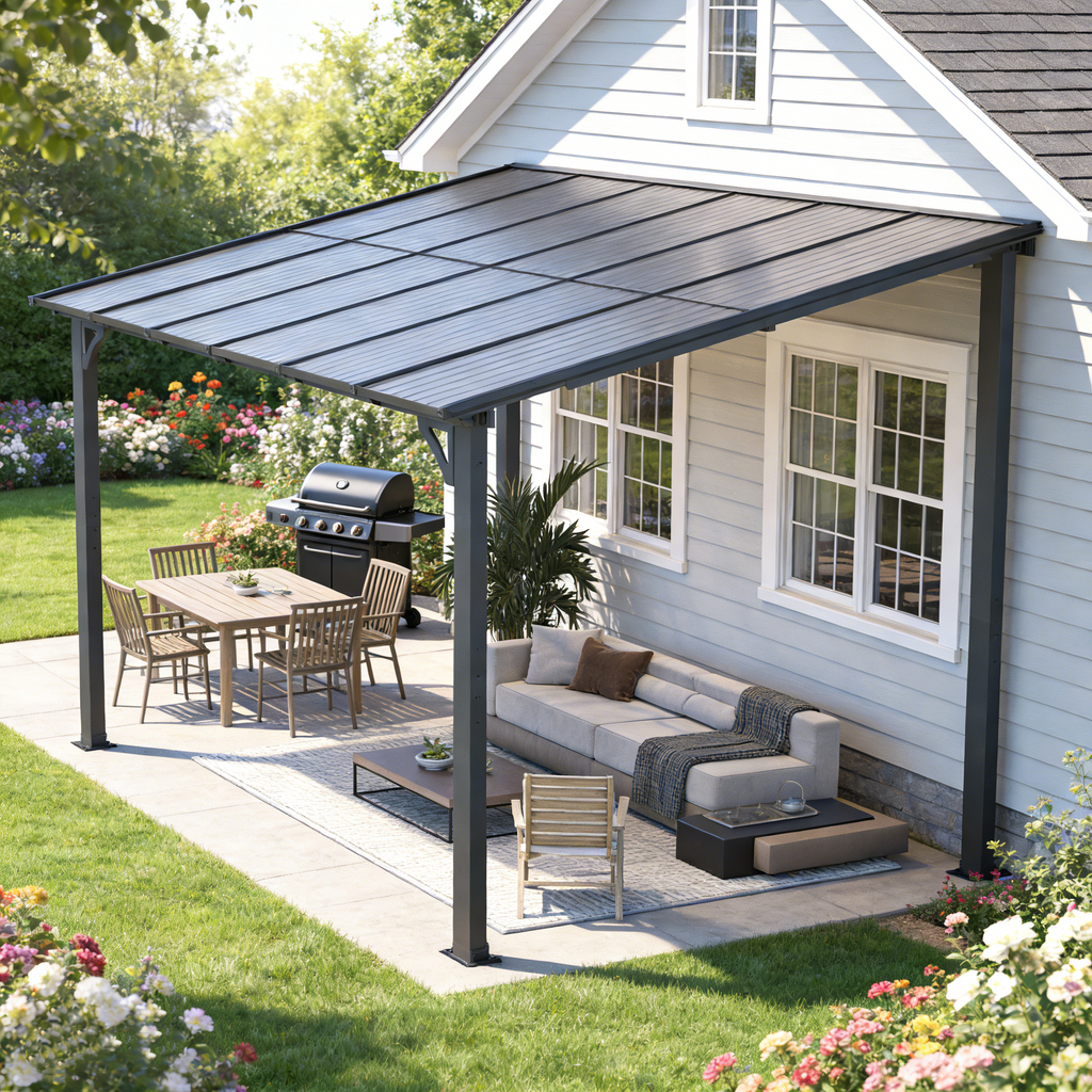 YODOLLA 12' x 8' Hard Top Lean to Gazebo Outdoor Pergola, Dark Graybest