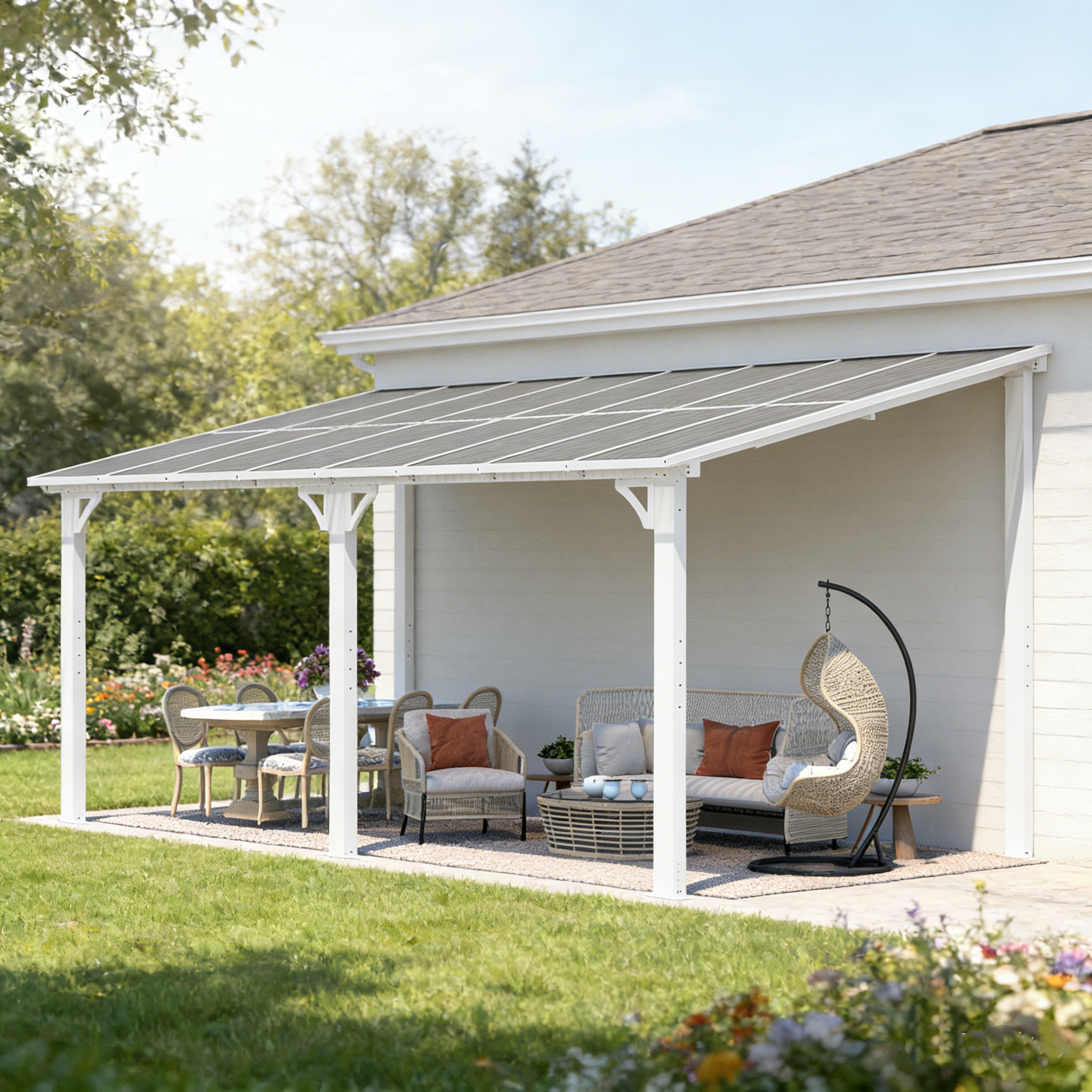 YODOLLA 16'x8' Wall Mounted Gazebos Pergola, White