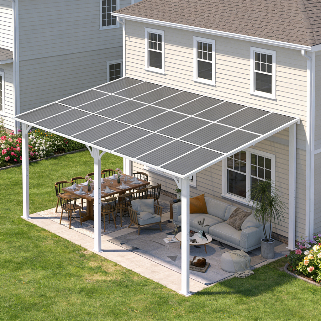 YODOLLA 16'x12' Wall Mounted Gazebos Pergola, White