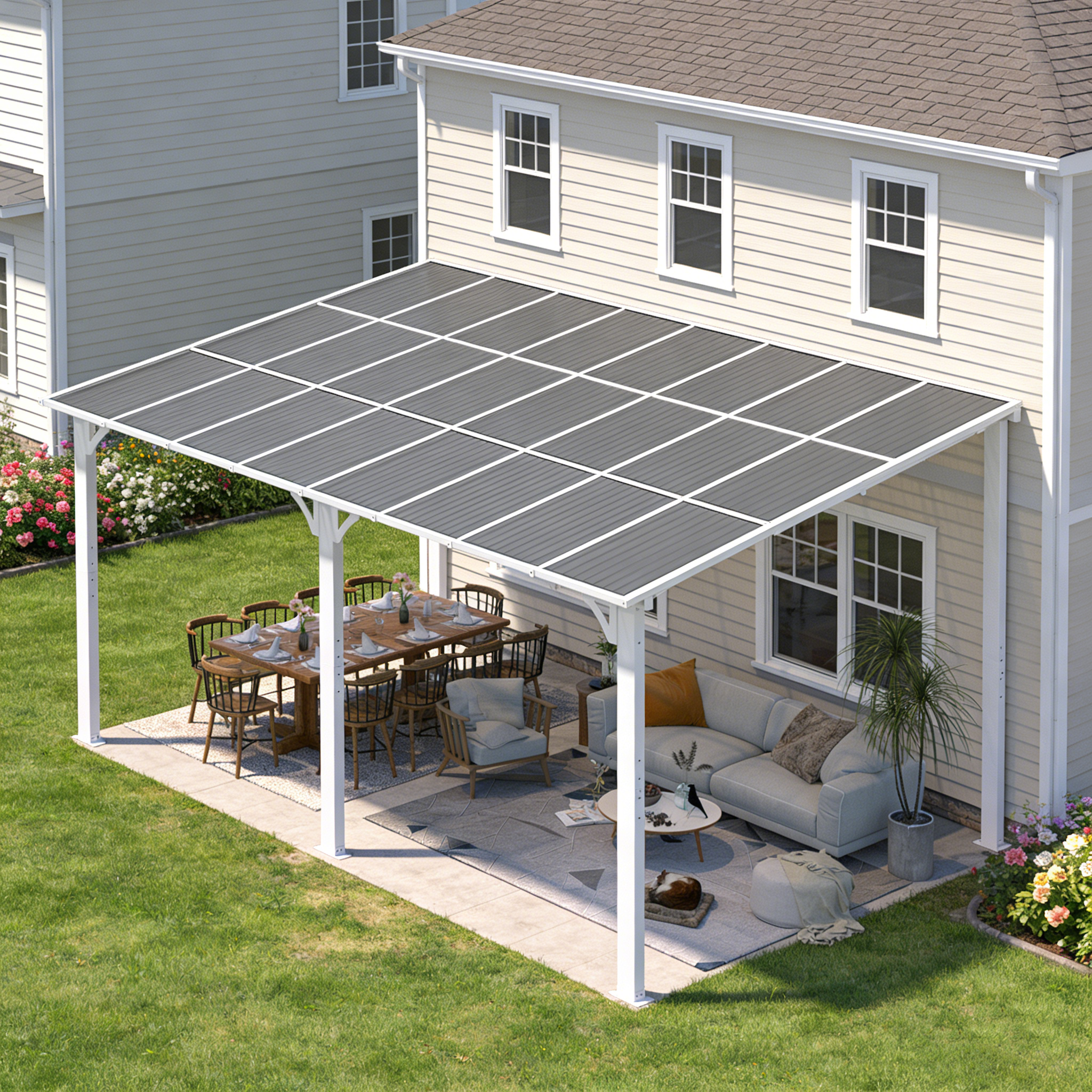 YODOLLA 16'x12' Wall Mounted Gazebos Pergola, White