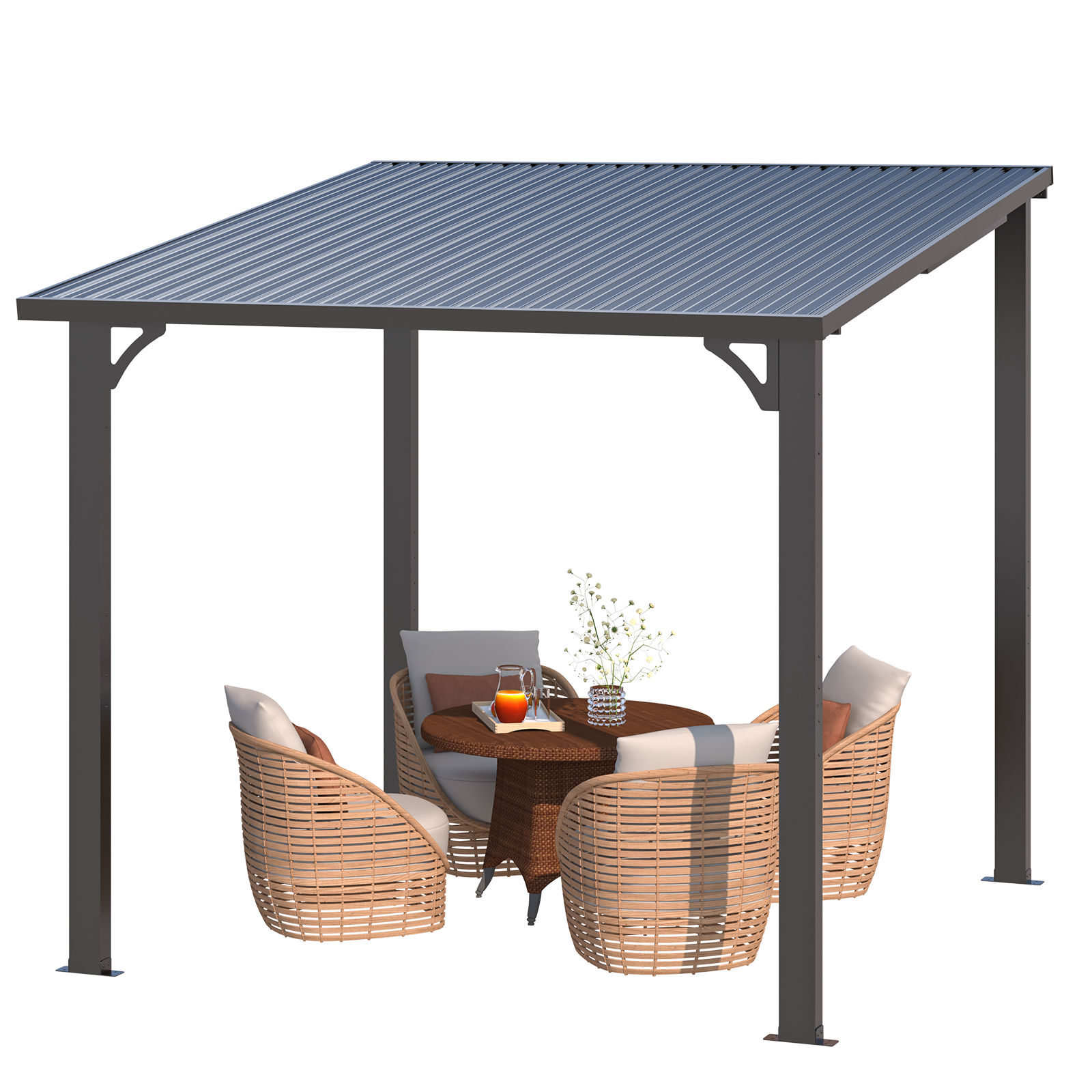 YODOLLA 8' x 8' Outdoor Pergola Hardtop Gazebo,Dark Grey