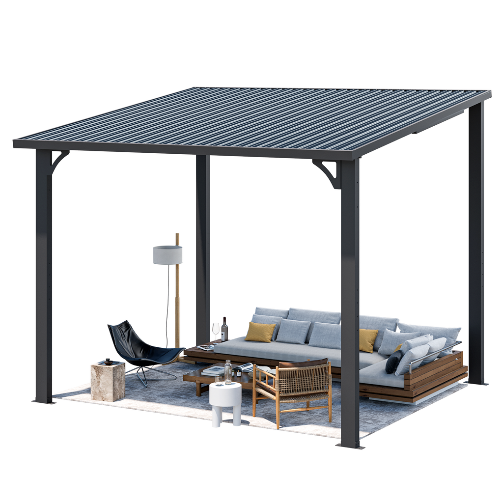 YODOLLA 10'x8' Pergola Hardtop Outdoor Gazebo for Patio, Small Heavy Duty Lean to Metal Pergolas, Galvanized Steel Gazebos Clearance