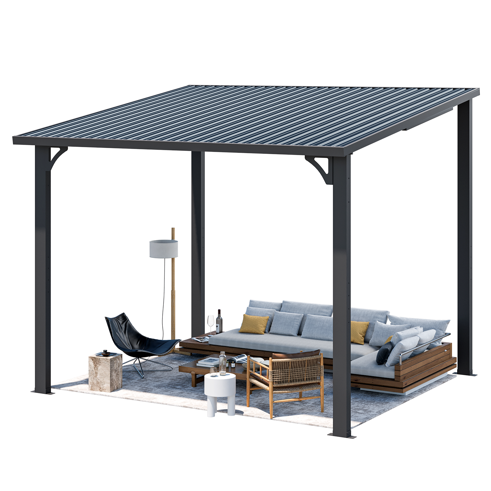 YODOLLA 10'x8' Pergola Hardtop Outdoor Gazebo for Patio, Small Heavy Duty Lean to Metal Pergolas, Galvanized Steel Gazebos Clearance