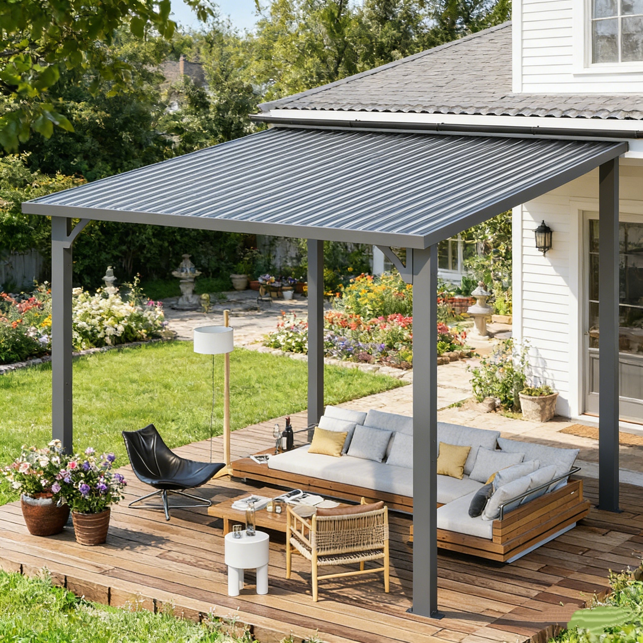 YODOLLA 10'x8' Pergola Hardtop Outdoor Gazebo for Patio, Small Heavy Duty Lean to Metal Pergolas, Galvanized Steel Gazebos Clearance