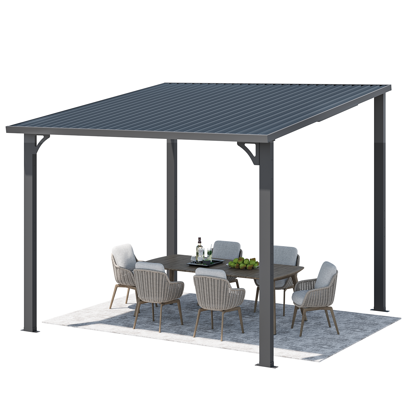 YODOLLA 10' x 10' Outdoor Pergola Hardtop Gazebo, Dark Grey
