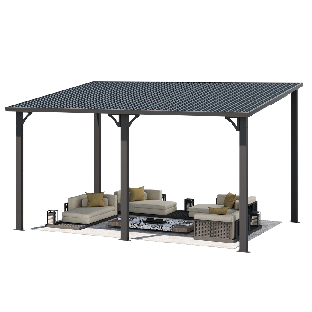 YODOLLA 14' x 10' Hard Top Lean to Gazebo Outdoor Pergola, Dark Grey