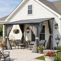 YODOLLA 8' X 8' Wall-Mounted Lean to Pergola Gazebo with Curtains and Netting