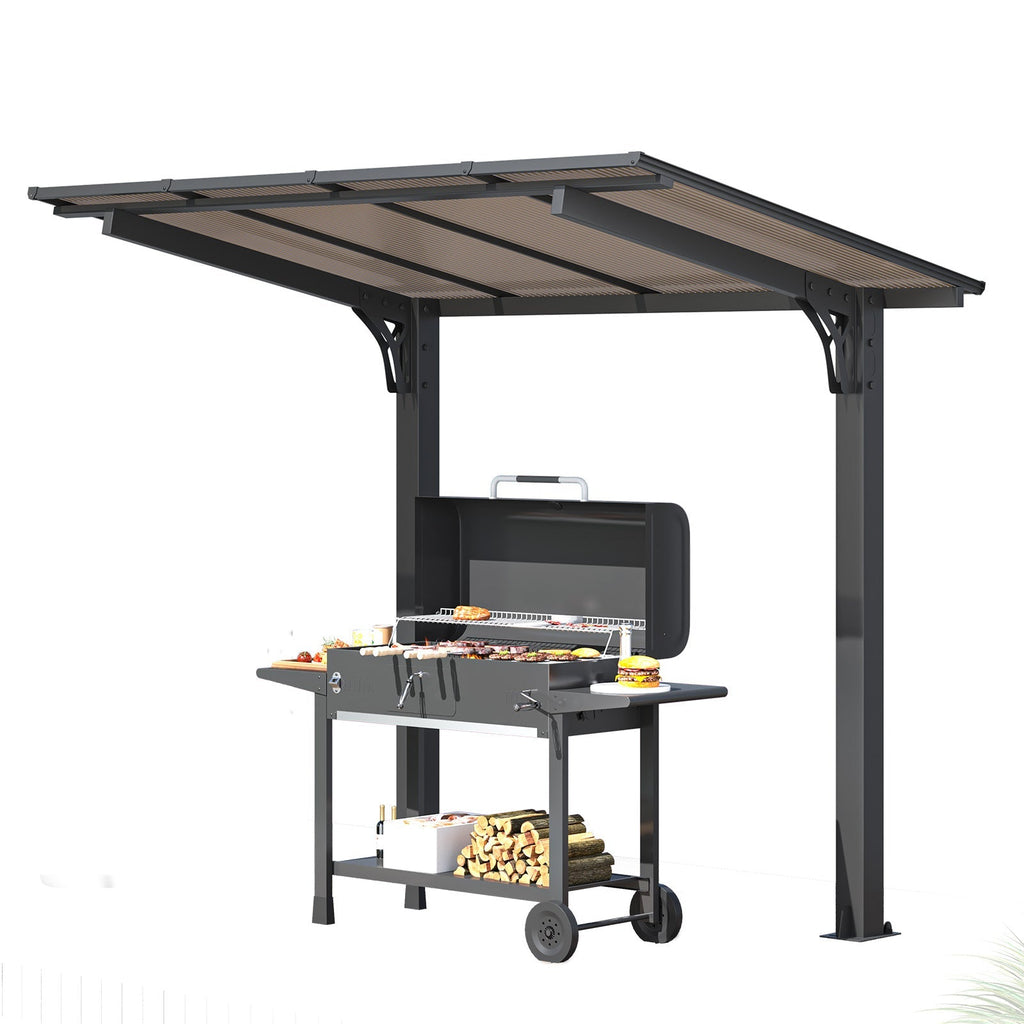 YODOLLA 8' x 5' Hardtop Pergola, Wall-Mounted Grill Gazebo & Carport for Patio, Deck & Outdoor Usebest