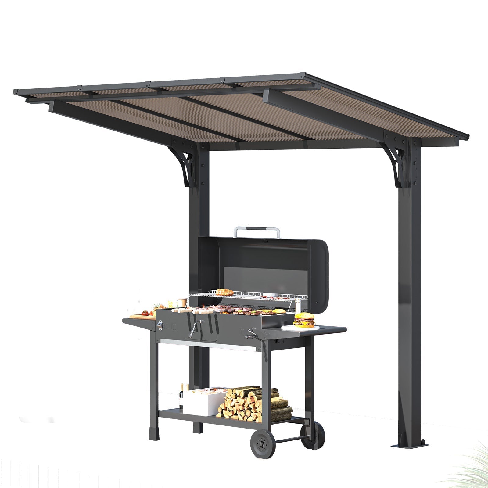 YODOLLA 8' x 5' Hardtop Pergola, Wall-Mounted Grill Gazebo & Carport for Patio, Deck & Outdoor Usebest