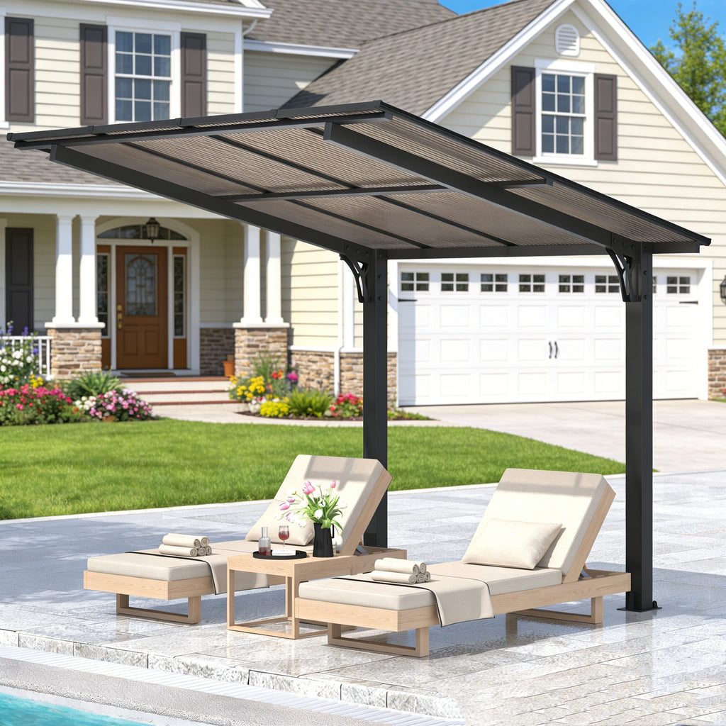 YODOLLA 8' x 8' Gazebo for Patio, Freestanding Lean to Hard Top Gazebo Carport Shelter Pergolas and Gazebos Clearance with Roof