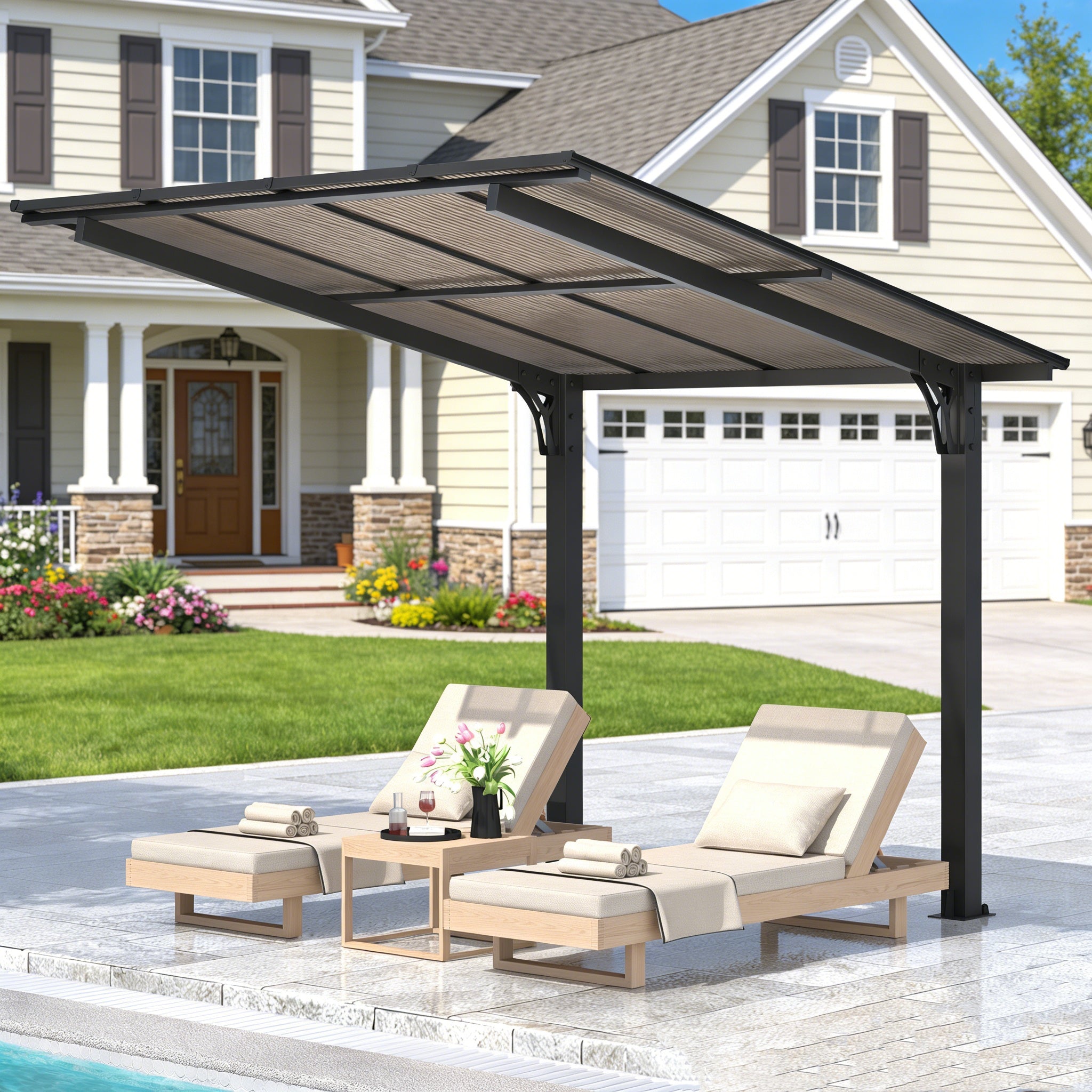 YODOLLA 8' x 8' Gazebo for Patio, Freestanding Lean to Hard Top Gazebo Carport Shelter Pergolas and Gazebos Clearance with Roof